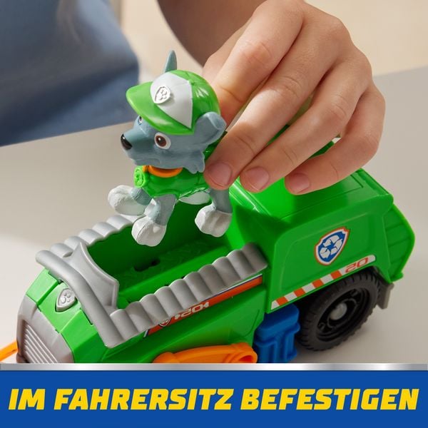 Produktbild: PAW Patrol Rocky-Figur mit Recycling-Truck, stabiles Basis-Fahrzeug (2025), authentisches Spielzeug zur Serie f&uuml;r Kinder ab 3 Jahren