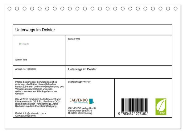 Produktbild: Unterwegs im Deister (Tischkalender 2026 DIN A5 quer), CALVENDO Monatskalender