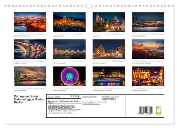 Produktbild: D&auml;mmerung in der Metropolregion Rhein-Neckar (Wandkalender 2026 DIN A3 quer), CALVENDO Monatskalender