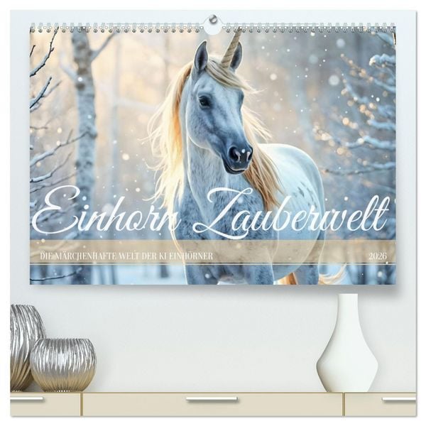 Produktbild: Einhorn Zauberwelt - Die m&auml;rchenhafte Welt der KI Einh&ouml;rner (hochwertiger Premium Wandkalender 2026 DIN A2 quer), Kunstdruck in Hochglanz