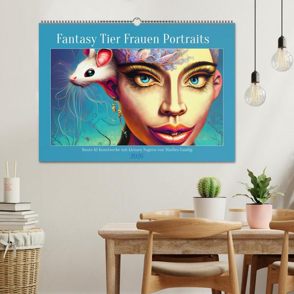 Produktbild: Fantasy Tier Frauen Portraits (Wandkalender 2026 DIN A2 quer), CALVENDO Monatskalender