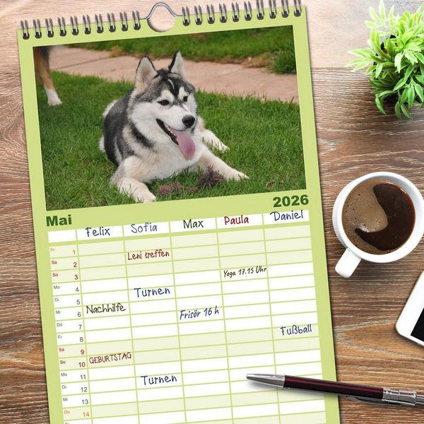 Produktbild: Familienplaner 2026 - Siberian Husky - der Urtyp mit 5 Spalten (Wandkalender, 21 x 45 cm) CALVENDO