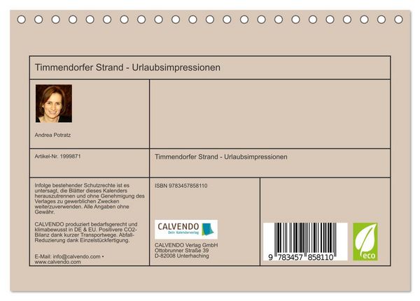 Produktbild: Timmendorfer Strand - Urlaubsimpressionen (Tischkalender 2026 DIN A5 quer), CALVENDO Monatskalender