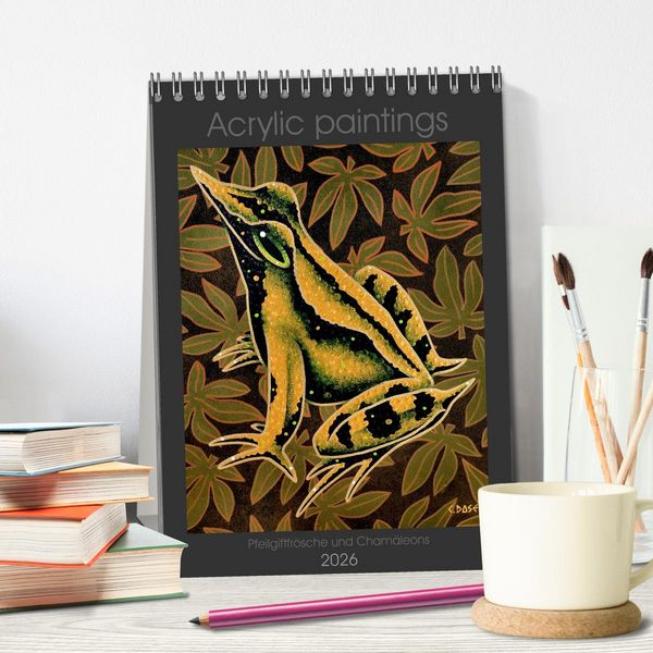 Produktbild: Acrylic paintings - Pfeilgiftfr&ouml;sche und Cham&auml;leons (Tischkalender 2026 DIN A5 hoch), CALVENDO Monatskalender