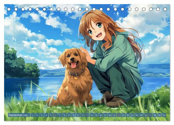 Produktbild: Tierische Anime-Freunde - Fr&ouml;hliche Streifz&uuml;ge mit Hund und Katze (Tischkalender 2026 DIN A5 quer), CALVENDO Monatskalender