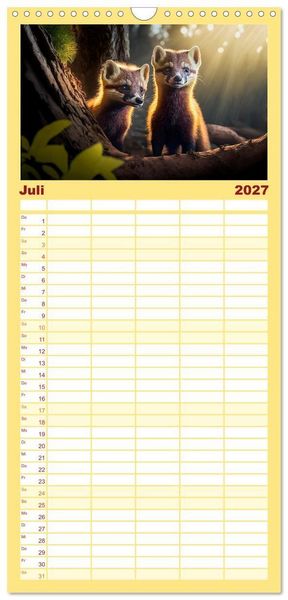 Produktbild: Familienplaner 2027 - Putzige Tierwelt - gemeinsam die Welt entdecken mit 5 Spalten (Wandkalender, 21 x 45 cm) CALVENDO