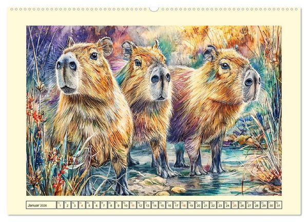 Produktbild: Wasserschweine. Bezaubernde Capybaras in der Natur (Wandkalender 2026 DIN A2 quer), CALVENDO Monatskalender