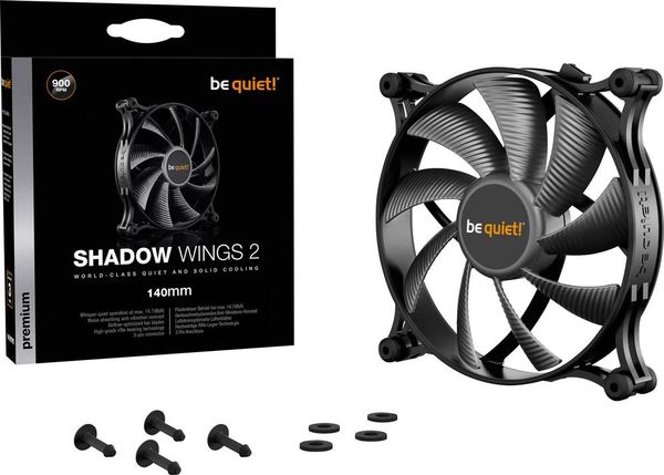 BeQuiet Shadow Wings 2 PC-Gehäuse-Lüfter Schwarz (B x H x T) 140 x 140 x 25 mm