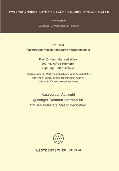 Produktbild: Katalog zur Auswahl g&uuml;nstiger Geometrieformen f&uuml;r statisch belastete Maschinenbetten