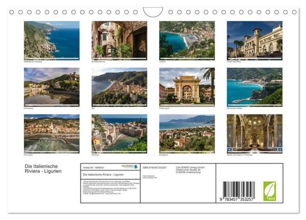 Produktbild: Die Italienische Riviera - Ligurien (Wandkalender 2026 DIN A4 quer), CALVENDO Monatskalender