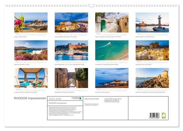 Produktbild: RHODOS Impressionen (Wandkalender 2026 DIN A2 quer), CALVENDO Monatskalender