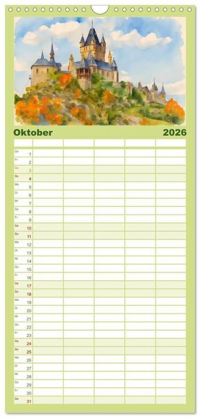 Produktbild: Familienplaner 2026 - Deutsche Schl&ouml;sser und Burgen mit 5 Spalten (Wandkalender, 21 x 45 cm) CALVENDO