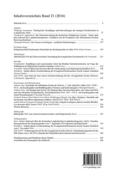 Produktbild: Schweizerisches Jahrbuch f&uuml;r Kirchenrecht. Bd. 21 (2016) &ndash; Annuaire suisse de droit eccl&eacute;sial. Vol. 21 (2016)