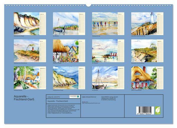 Produktbild: Aquarelle - Fischland-Dar&szlig; (hochwertiger Premium Wandkalender 2026 DIN A2 quer), Kunstdruck in Hochglanz