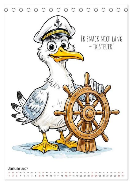 Produktbild: Freche K&uuml;sten‑M&ouml;wen - Lustiger maritimer Cartoon‑Kalender (Tischkalender 2027 DIN A5 hoch), CALVENDO Monatskalender