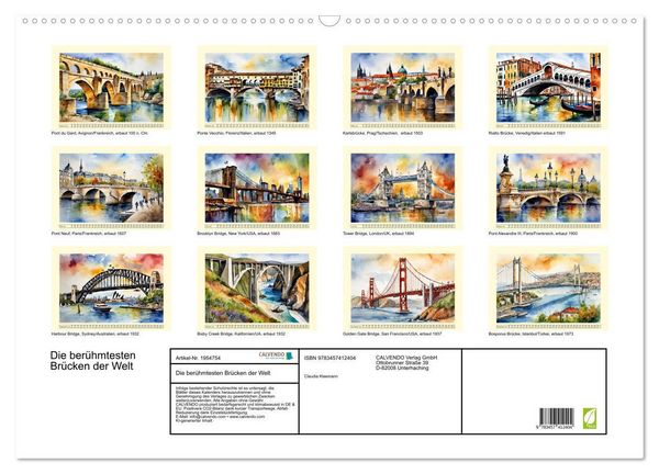 Produktbild: Die ber&uuml;hmtesten Br&uuml;cken der Welt (Wandkalender 2026 DIN A2 quer), CALVENDO Monatskalender