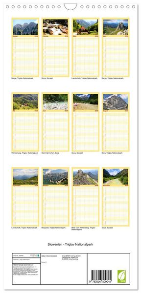 Produktbild: Familienplaner 2026 - Slowenien - Triglav Nationalpark mit 5 Spalten (Wandkalender, 21 x 45 cm) CALVENDO