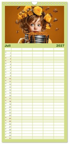 Produktbild: Familienplaner 2027 - Hallo! Ich bin die Honigbiene mit 5 Spalten (Wandkalender, 21 x 45 cm) CALVENDO