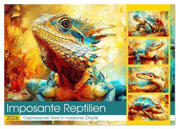 Produktbild: Imposante Reptilien. Faszinierende Tiere in moderner &Ouml;loptik (Wandkalender 2026 DIN A4 quer), CALVENDO Monatskalender