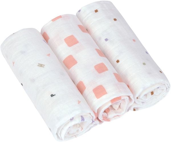 Swaddle & Burp Blanket M GOTS Happy Fruits peach,