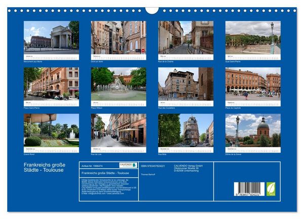 Produktbild: Frankreichs gro&szlig;e St&auml;dte - Toulouse (Wandkalender 2026 DIN A3 quer), CALVENDO Monatskalender