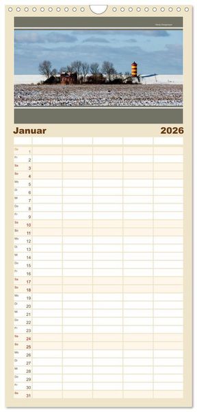 Produktbild: Familienplaner 2026 - Der Pilsumer Leuchtturm mit 5 Spalten (Wandkalender, 21 x 45 cm) CALVENDO