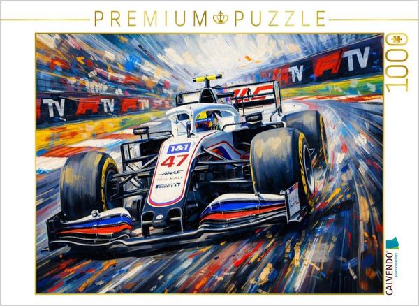 CALVENDO Puzzle Mick Schumacher im Haas F1 | 1000 Teile Lege-Größe 64x48cm Foto-Puzzle für glückliche Stunden