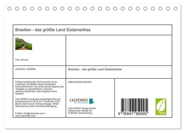 Produktbild: Brasilien - das gr&ouml;&szlig;te Land S&uuml;damerikas (Tischkalender 2026 DIN A5 quer), CALVENDO Monatskalender
