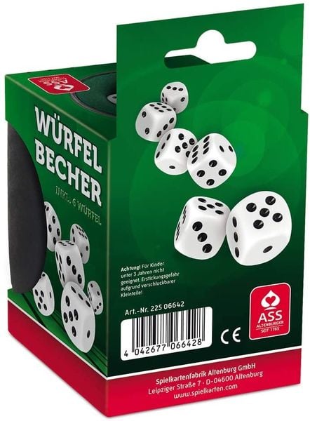 Produktbild: W&uuml;rfelbecher, Plastik mit Filzeinlage, 6 W&uuml;rfeln, VE 6