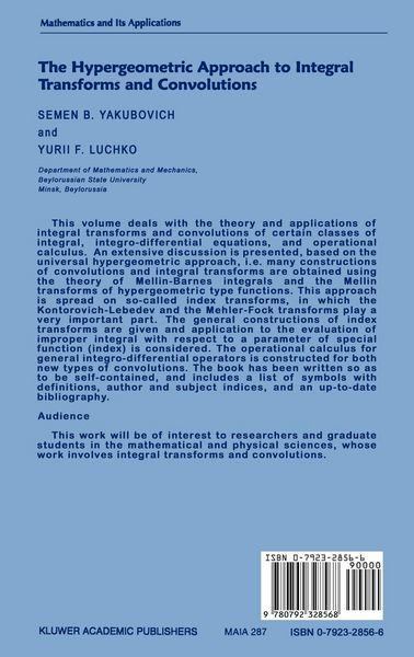 Produktbild: The Hypergeometric Approach to Integral Transforms and Convolutions