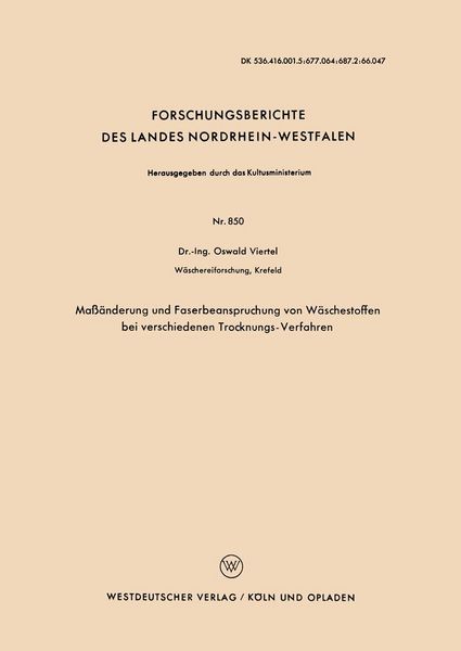 Produktbild: Ma&szlig;&auml;nderung und Faserbeanspruchung von W&auml;schestoffen bei verschiedenen Trocknungs-Verfahren