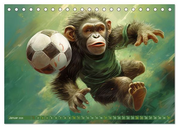 Produktbild: Fu&szlig;ballfieber bei den Babyaffen (Tischkalender 2026 DIN A5 quer), CALVENDO Monatskalender