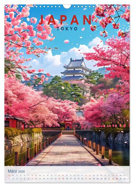 Produktbild: Japan - Old School Poster Style (Wandkalender 2026 DIN A3 hoch), CALVENDO Monatskalender
