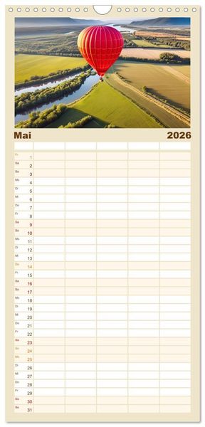 Produktbild: Familienplaner 2026 - Freiheit in den L&uuml;ften . Mit dem Hei&szlig;luftballon unterwegs mit 5 Spalten (Wandkalender, 21 x 45 cm) CALVENDO