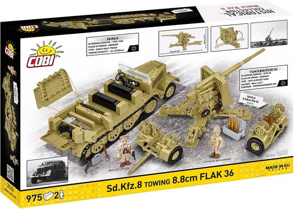 Produktbild: COBI Historical Collection 3143 - Sd.Kfz.8 Towing 8.8 cm Flak 36, WWII, Bausatz 1:35, 975/2 Klemmbausteine