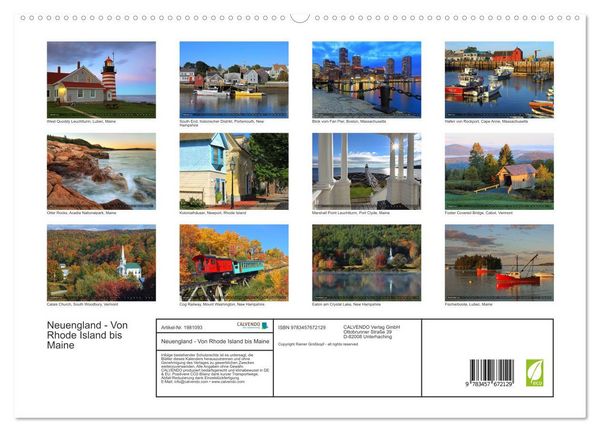 Produktbild: Neuengland - Von Rhode Island bis Maine (hochwertiger Premium Wandkalender 2026 DIN A2 quer), Kunstdruck in Hochglanz