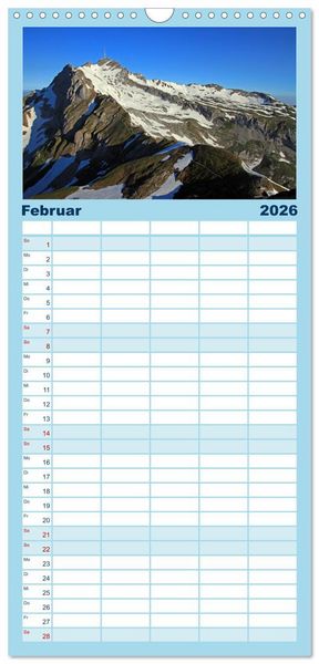 Produktbild: Familienplaner 2026 - Schweizer Berggipfel mit 5 Spalten (Wandkalender, 21 x 45 cm) CALVENDO