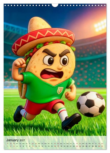 Produktbild: Funny Food Football - Creative Sports Characters (Wall Calendar 2027 DIN A3 portrait), CALVENDO 12 Month Wall Calendar