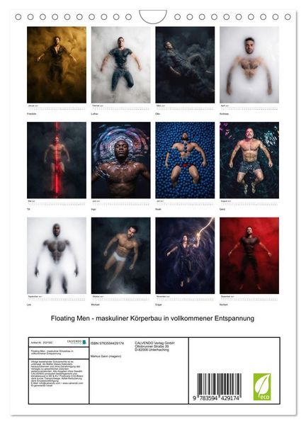 Produktbild: Floating Men - maskuliner K&ouml;rperbau in vollkommener Entspannung (Wandkalender 2027 DIN A4 hoch), CALVENDO Monatskalender