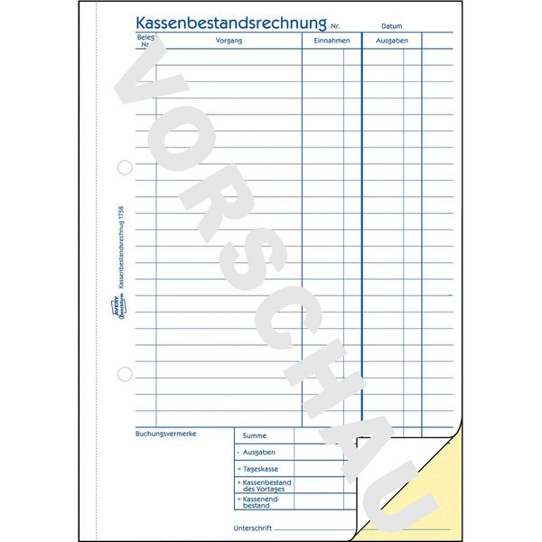 Produktbild: AVERY Zweckform Kassenbestandsrechnung selbstdurchschreibend DIN A5 80 Blatt