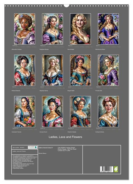 Produktbild: Ladies, Lace and Flowers (Wall Calendar 2026 DIN A2 portrait), CALVENDO 12 Month Wall Calendar