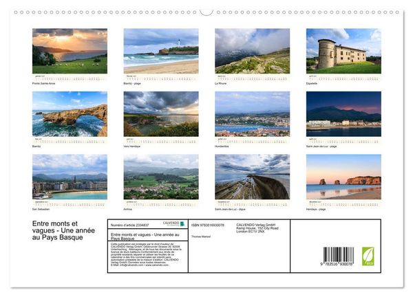 Produktbild: Entre monts et vagues - Une ann&eacute;e au Pays Basque (Calendrier mural haut de gamme 2027 DIN A2 vertical), CALVENDO calendrier mensuel