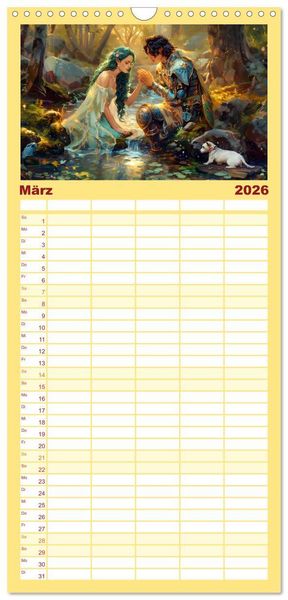 Produktbild: Familienplaner 2026 - B&uuml;cher, Liebe und ein kleiner Hund mit 5 Spalten (Wandkalender, 21 x 45 cm) CALVENDO
