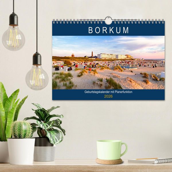 Produktbild: BORKUM Geburtstagskalender mit Planerfunktion (Wandkalender 2026 DIN A4 quer), CALVENDO Monatskalender