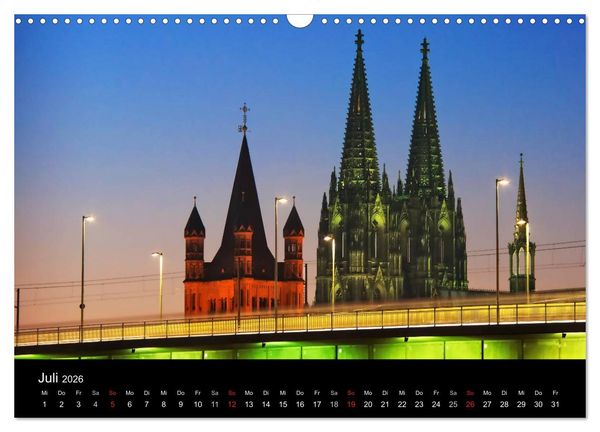 Produktbild: K&ouml;ln bei Nacht - dunkelbunte Stadt (Wandkalender 2026 DIN A3 quer), CALVENDO Monatskalender