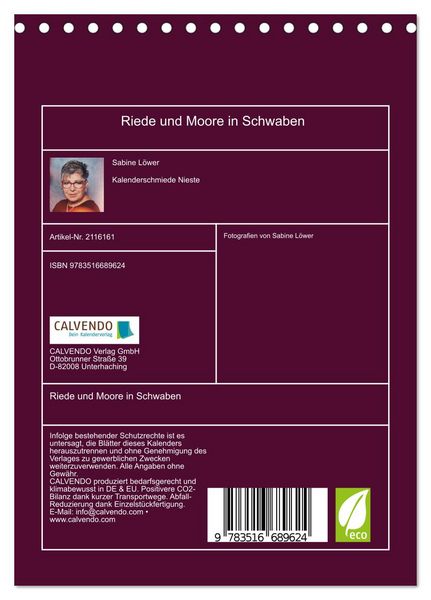 Produktbild: Riede und Moore in Schwaben (Tischkalender 2026 DIN A5 hoch), CALVENDO Monatskalender