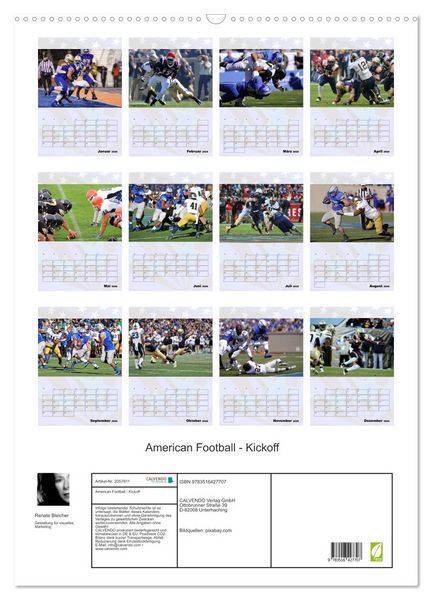 Produktbild: American Football - Kickoff (Wandkalender 2026 DIN A2 hoch), CALVENDO Monatskalender