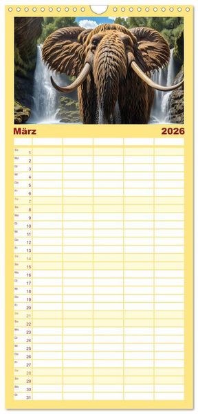 Produktbild: Familienplaner 2026 - Im urzeitlichen Reich des Mammuts mit 5 Spalten (Wandkalender, 21 x 45 cm) CALVENDO