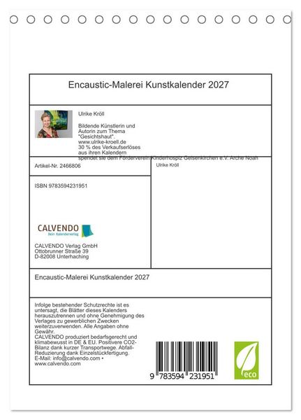 Produktbild: Encaustic-Malerei Kunstkalender 2027 (Tischkalender 2027 DIN A5 hoch), CALVENDO Monatskalender