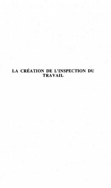 Produktbild: La Creation De L'inspection Du Travail